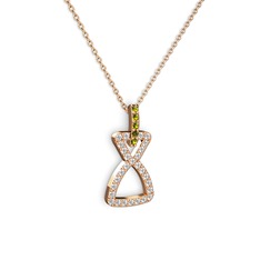 Simla Kolye - Peridot ve beyaz zirkon 18 ayar rose altın kolye (40 cm rose altın rolo zincir) #1acm6lg