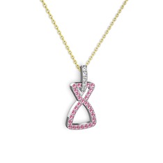 Swarovski ve pembe kuvars 8 ayar beyaz altın kolye (40 cm altın rolo zincir)