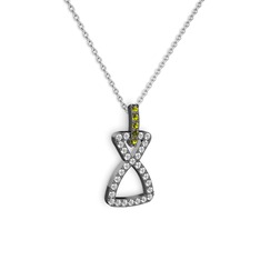 Simla Kolye - Peridot ve swarovski 925 ayar siyah rodyum kaplama gümüş kolye (40 cm beyaz altın rolo zincir) #1ahmpbo