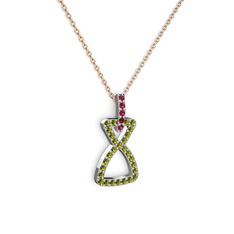 Rodolit garnet ve peridot 8 ayar beyaz altın kolye (40 cm rose altın rolo zincir)
