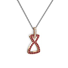 Beyaz zirkon ve rodolit garnet 8 ayar rose altın kolye (40 cm gümüş rolo zincir)