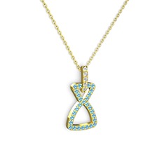 Simla Kolye - Swarovski ve akuamarin 8 ayar altın kolye (40 cm altın rolo zincir) #1aprxif