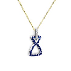 Simla Kolye - Swarovski ve lab safir 18 ayar beyaz altın kolye (40 cm altın rolo zincir) #1b73rsu