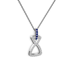 Simla Kolye - Lab safir ve pırlanta 14 ayar beyaz altın kolye (0.374 karat, 40 cm gümüş rolo zincir) #1b8357n
