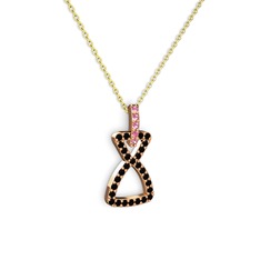 Pembe kuvars ve siyah zirkon 18 ayar rose altın kolye (40 cm gümüş rolo zincir)