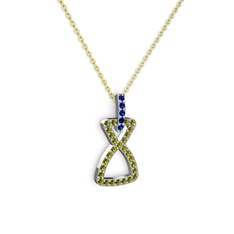Simla Kolye - Lab safir ve peridot 8 ayar beyaz altın kolye (40 cm gümüş rolo zincir) #1bc50zf
