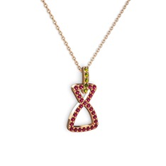 Peridot ve rodolit garnet 8 ayar rose altın kolye (40 cm rose altın rolo zincir)