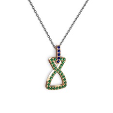 Simla Kolye - Lab safir ve yeşil kuvars 14 ayar rose altın kolye (40 cm gümüş rolo zincir) #1bopom7