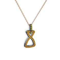 Simla Kolye - Peridot ve sitrin 925 ayar siyah rodyum kaplama gümüş kolye (40 cm rose altın rolo zincir) #1brxqp5