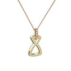 Simla Kolye - Pembe kuvars ve beyaz zirkon 8 ayar altın kolye (40 cm gümüş rolo zincir) #1bt63yg