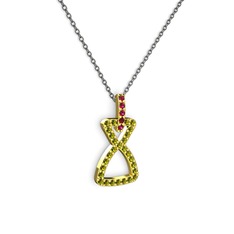 Rodolit garnet ve peridot 925 ayar altın kaplama gümüş kolye (40 cm gümüş rolo zincir)