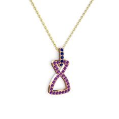 Lab safir ve ametist 8 ayar rose altın kolye (40 cm altın rolo zincir)