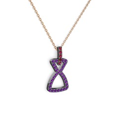 Simla Kolye - Rodolit garnet ve ametist 925 ayar siyah rodyum kaplama gümüş kolye (40 cm gümüş rolo zincir) #1bxqp79