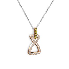 Simla Kolye - Peridot ve beyaz zirkon 925 ayar rose altın kaplama gümüş kolye (40 cm gümüş rolo zincir) #1c2d440