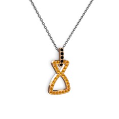 Siyah zirkon ve sitrin 925 ayar rose altın kaplama gümüş kolye (40 cm gümüş rolo zincir)