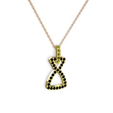 Peridot ve siyah zirkon 18 ayar altın kolye (40 cm rose altın rolo zincir)