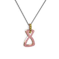 Simla Kolye - Peridot ve pembe kuvars 925 ayar rose altın kaplama gümüş kolye (40 cm gümüş rolo zincir) #1cy6uxa