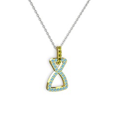 Peridot ve akuamarin 8 ayar altın kolye (40 cm gümüş rolo zincir)