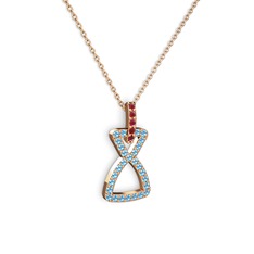 Simla Kolye - Kök yakut ve akuamarin 8 ayar rose altın kolye (40 cm rose altın rolo zincir) #1d73tn0