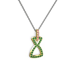 Pembe kuvars ve yeşil kuvars 8 ayar altın kolye (40 cm gümüş rolo zincir)