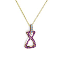 Simla Kolye - Akuamarin ve ametist 8 ayar rose altın kolye (40 cm altın rolo zincir) #1e5rcno