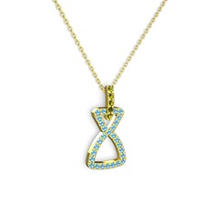 Peridot ve akuamarin 14 ayar altın kolye (40 cm gümüş rolo zincir)