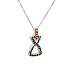Garnet ve lab safir 14 ayar altın kolye (40 cm gümüş rolo zincir)