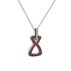 Simla Kolye - Beyaz zirkon ve garnet 925 ayar siyah rodyum kaplama gümüş kolye (40 cm beyaz altın rolo zincir) #1eue82v