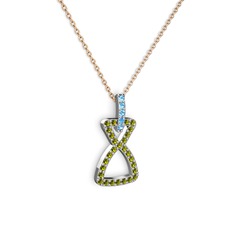 Simla Kolye - Akuamarin ve peridot 8 ayar beyaz altın kolye (40 cm rose altın rolo zincir) #1exkokl