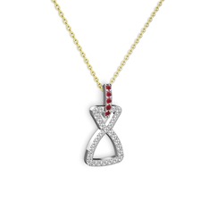 Simla Kolye - Kök yakut ve beyaz zirkon 14 ayar beyaz altın kolye (40 cm gümüş rolo zincir) #1ezgdru