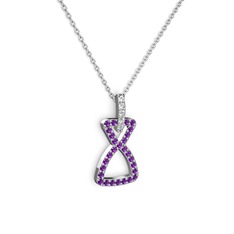 Pırlanta ve ametist 18 ayar beyaz altın kolye (0.55 karat, 40 cm beyaz altın rolo zincir)