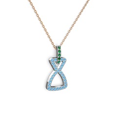 Simla Kolye - Yeşil kuvars ve akuamarin 14 ayar beyaz altın kolye (40 cm gümüş rolo zincir) #1f3s0tb