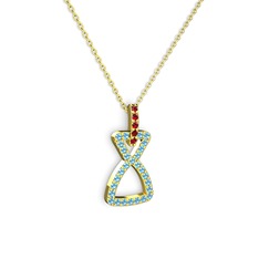 Garnet ve akuamarin 14 ayar altın kolye (40 cm altın rolo zincir)