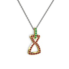 Kök zümrüt ve rodolit garnet 8 ayar altın kolye (40 cm gümüş rolo zincir)