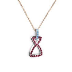 Simla Kolye - Akuamarin ve rodolit garnet 14 ayar beyaz altın kolye (40 cm rose altın rolo zincir) #1fl1y6