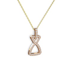 Beyaz zirkon ve swarovski 8 ayar rose altın kolye (40 cm gümüş rolo zincir)