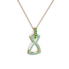 Simla Kolye - Kök zümrüt ve akuamarin 925 ayar altın kaplama gümüş kolye (40 cm rose altın rolo zincir) #1fqrtk0