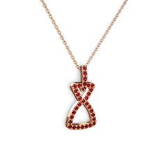 Rodolit garnet ve garnet 18 ayar rose altın kolye (40 cm rose altın rolo zincir)