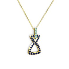 Akuamarin ve lab safir 925 ayar altın kaplama gümüş kolye (40 cm altın rolo zincir)