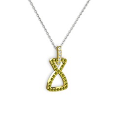 Pırlanta ve peridot 925 ayar altın kaplama gümüş kolye (0.55 karat, 40 cm gümüş rolo zincir)