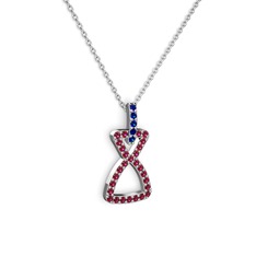 Simla Kolye - Lab safir ve rodolit garnet 14 ayar beyaz altın kolye (40 cm beyaz altın rolo zincir) #1fxf19z