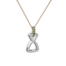 Simla Kolye - Peridot ve swarovski 14 ayar beyaz altın kolye (40 cm rose altın rolo zincir) #1g40qs9