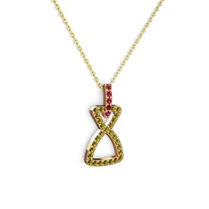 Simla Kolye - Rodolit garnet ve peridot 8 ayar rose altın kolye (40 cm gümüş rolo zincir) #1ggbdrx