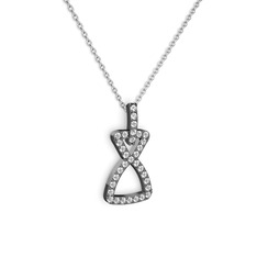 Simla Kolye - Pırlanta ve beyaz zirkon 925 ayar siyah rodyum kaplama gümüş kolye (0.55 karat, 40 cm beyaz altın rolo zincir) #1gp59vj