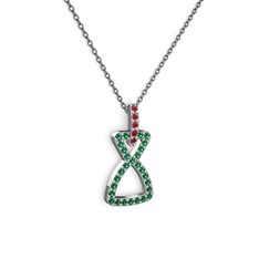 Simla Kolye - Kök yakut ve yeşil kuvars 14 ayar beyaz altın kolye (40 cm gümüş rolo zincir) #1gp9i6q