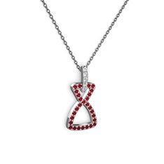 Simla Kolye - Pırlanta ve garnet 14 ayar beyaz altın kolye (0.55 karat, 40 cm gümüş rolo zincir) #1gua9r6