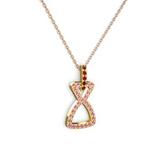Garnet ve pembe kuvars 18 ayar altın kolye (40 cm rose altın rolo zincir)