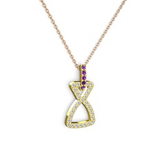 Simla Kolye - Ametist ve swarovski 18 ayar altın kolye (40 cm gümüş rolo zincir) #1hbtg1l