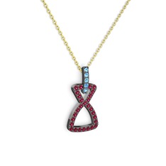 Akuamarin ve rodolit garnet 925 ayar siyah rodyum kaplama gümüş kolye (40 cm altın rolo zincir)