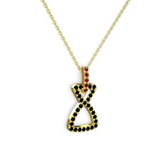 Garnet ve siyah zirkon 14 ayar altın kolye (40 cm altın rolo zincir)